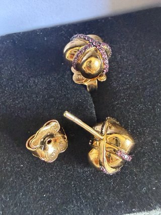 Pendientes Tous Original Corazón Dorado y Morado