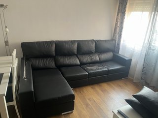 Sofá Chaise Longue Piel Sintética Negro