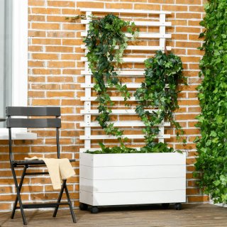 Jardinera Blanca con Enrejado Madera Maciza
