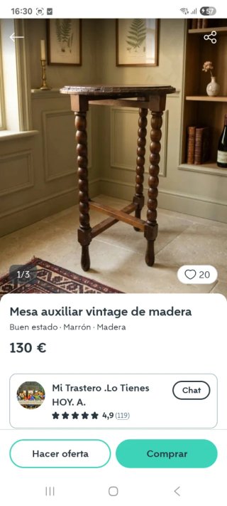 Mesa auxiliar vintage de madera