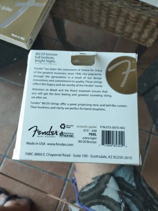 Cuerdas Guitarra Acústica Fender 80/20 Bronze