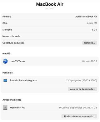 MacBook Air M1 2020 8GB/256GB + caja y cargador