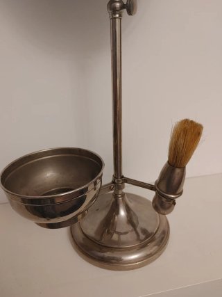 Espejo Tocador Antiguo con Brocha y Cuenco