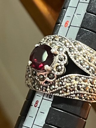 Anello Argento 925 Marcasite e Rubino Autentico