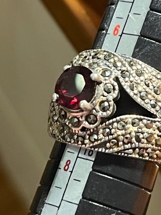 Anello Argento 925 Marcasite e Rubino Autentico
