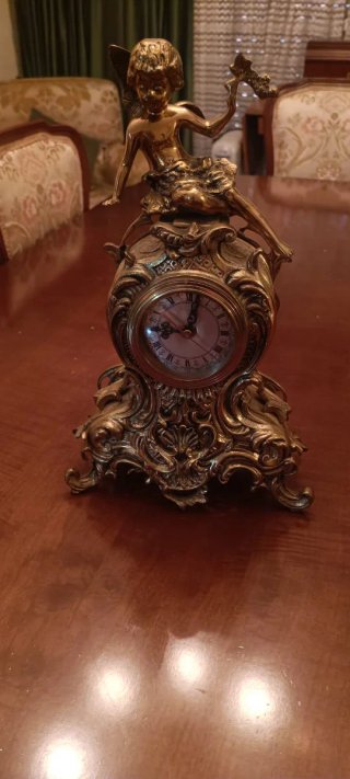 Reloj de mesa bronce vintage ángel
