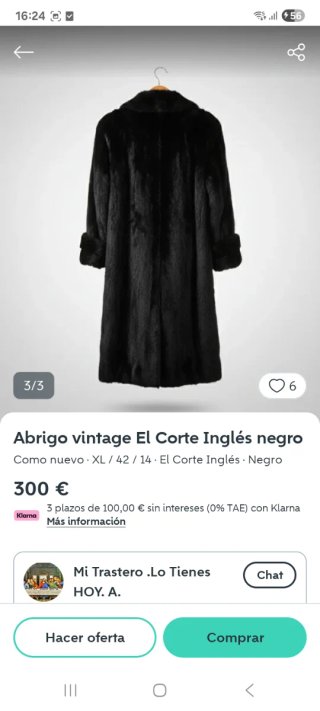 Abrigo vintage El Corte Inglés negro