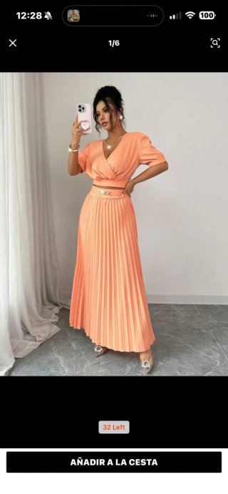 Conjunto falda y top plisado naranja