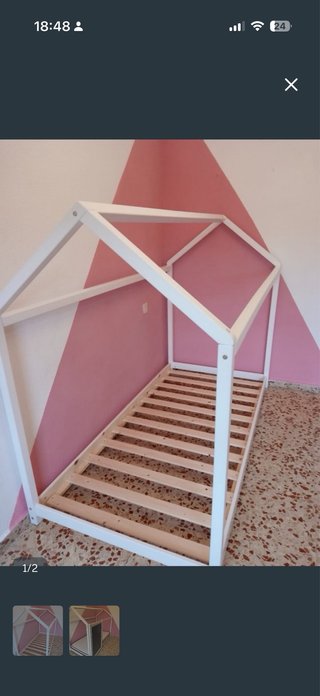Cama infantil casa madera 90