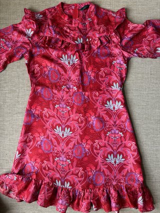 Vestido Zara Mini Rojo Flores Volantes Talla S