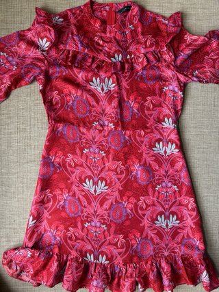 Vestido Zara Mini Rojo Flores Volantes Talla S