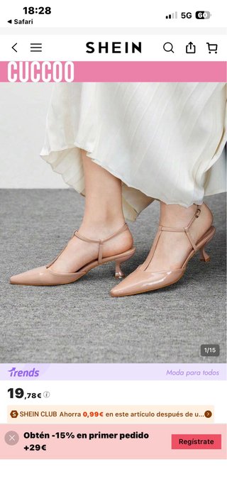 Zapatos tacón bajo nude T-Strap