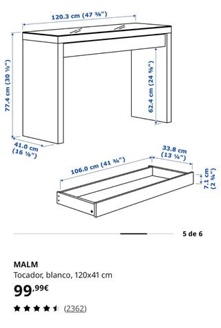 Escritorio Mesa Tocador IKEA Malm Grande Estrecho