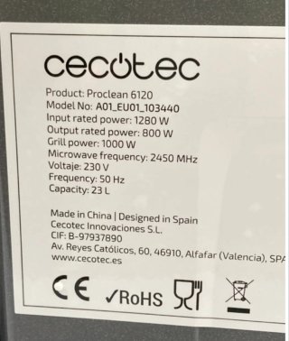 Cecotec Microondas Táctil Grill 23L 800W