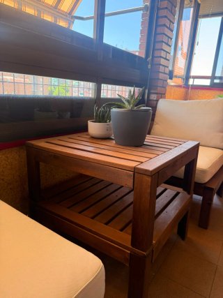 Conjunto jardín 2 plazas madera y tela