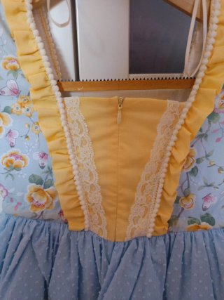 Vestido infantil floral azul y amarillo
