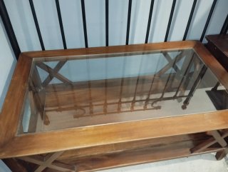 Mesa centro madera maciza y cristal