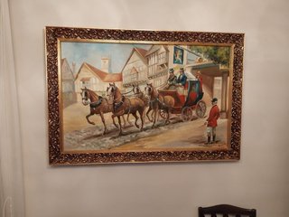 Cuadro Pintura Carruaje Caballos Marco Dorado