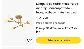 Lámpara de techo dorada ¡NUEVA!