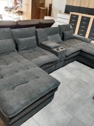 Sofá chaise longue gris tela