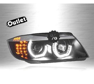 JI FAROS BMW E90 E91 05-08 OJOS ANGEL LED 3D FONDO NEGRO R14