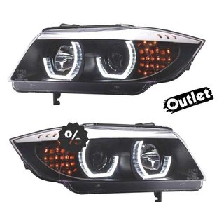 JI FAROS BMW E90 E91 05-08 OJOS ANGEL LED 3D FONDO NEGRO R14