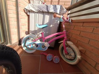 Bicicleta infantil rosa con ruedines