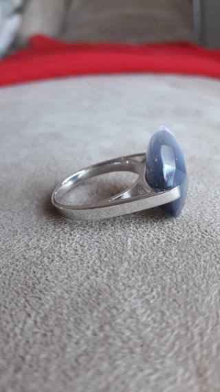 Anillo Plata 925 y Ojo de Gato Gris. T 15,5