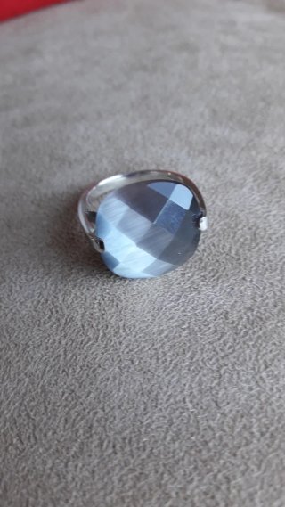Anillo Plata 925 y Ojo de Gato Gris. T 15,5