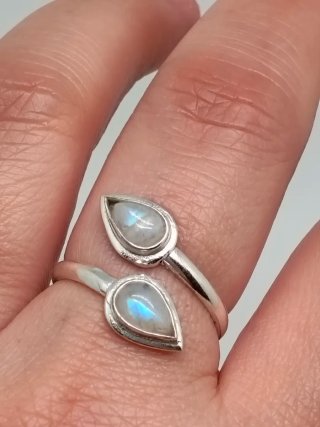 Anillo Plata 925 Piedra Luna Gota Ajustable