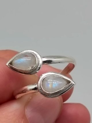 Anillo Plata 925 Piedra Luna Gota Ajustable