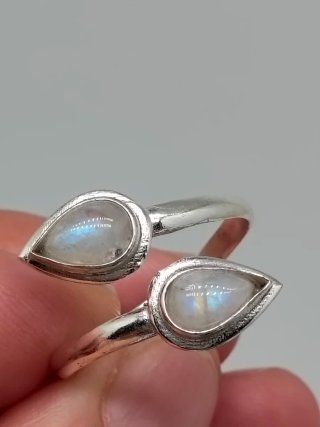 Anillo Plata 925 Piedra Luna Gota Ajustable