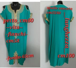 Caftano Kaftan abito verde acqua oro taglia unica
