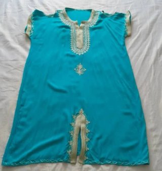Caftano Kaftan abito verde acqua oro taglia unica