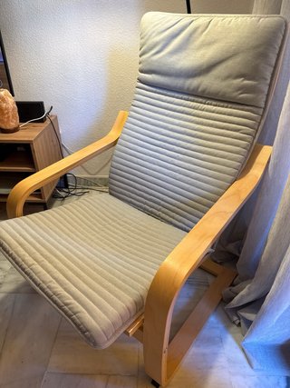 Mecedora Butaca Ikea Madera Tela Gris