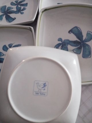 Juego 5 Platos Cuadrados Flores Azules