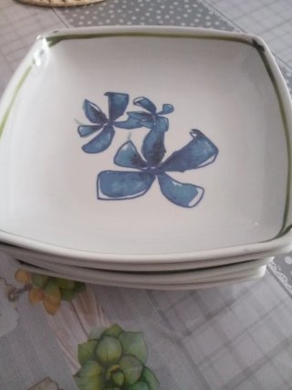 Juego 5 Platos Cuadrados Flores Azules