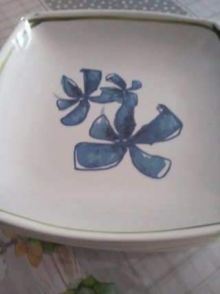 Juego 5 Platos Cuadrados Flores Azules