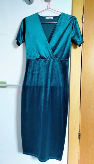 Vestido Zara Terciopelo Verde Talla S