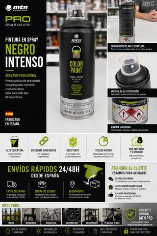 MTN PRO Pintura Spray Negro RAL9005 400ml
