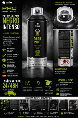 MTN PRO Pintura Spray Negro RAL9005 400ml