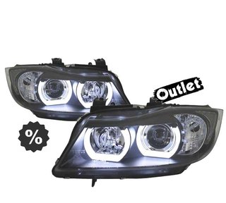 JI FAROS BMW E90 E91 05-08 XENON OJOS ANGEL U LED 3D NEGRO R