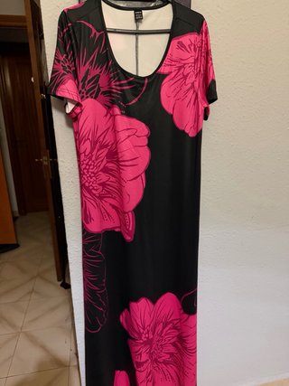 Vestido largo SHEIN flores rosa y negro talla M L