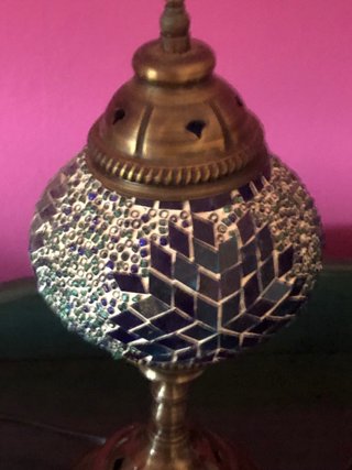 2 Lampade Turche in Cristallo e Metallo