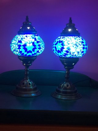 2 Lampade Turche in Cristallo e Metallo