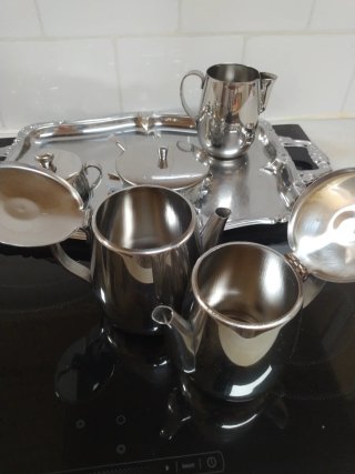 Juego café inoxidable vintage cristal