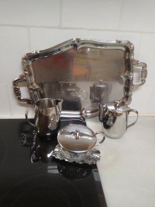 Juego café inoxidable vintage cristal
