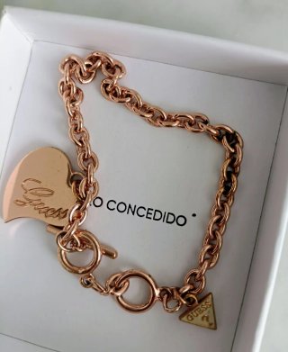 Pulsera Guess Corazón Dorado Rosa