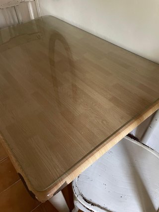 Mesa de comedor familiar cristal y madera