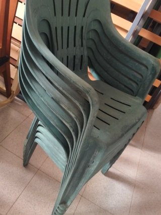 Mesa de jardín verde desmontable y 6 sillas